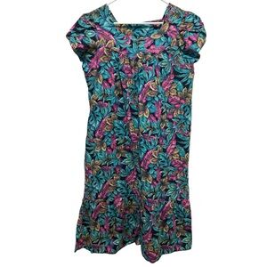 Vintage LIVE Hawaiian Island Size XL Cotton Dress Floral Pockets Bright Colorful